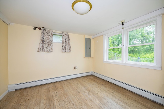 16 Bushwick Rd, Poughkeepsie, NY 12603 - spare room featuring electric panel, healthy amount of natural light, a baseboard heating unit, and light wood-style floors