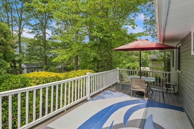 185 Carlton Dr E, Shirley, NY 11967 - wooden terrace with outdoor dining area
