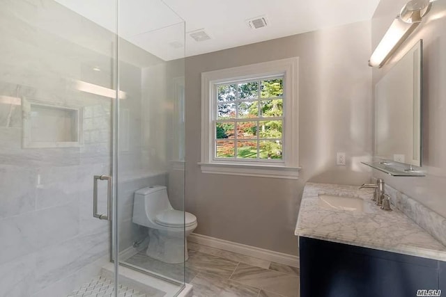 19 Meadow Glen Rd, Fort Salonga, NY 11768 - full bath featuring vanity, a shower stall, and marble look tiles