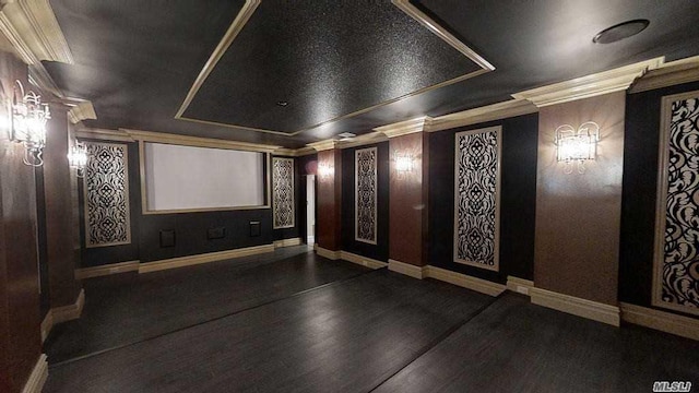19 Meadow Glen Rd, Fort Salonga, NY 11768 - cinema with ornamental molding, wood finished floors, and decorative columns