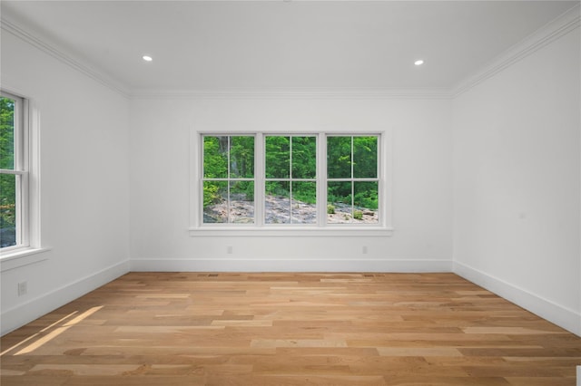 63 Buckout Rd, West Harrison, NY 10604 - empty room featuring plenty of natural light, ornamental molding, light wood-style flooring, and recessed lighting