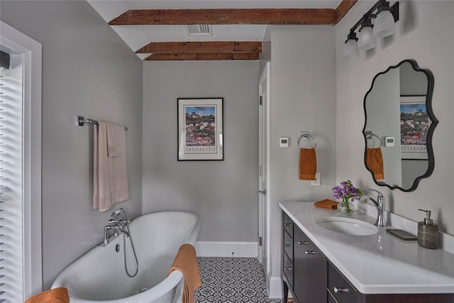 20 Paye Ave, Beacon, NY 12508 - full bath featuring vanity, a soaking tub, and beamed ceiling