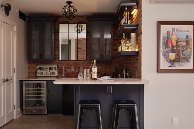 20 Paye Ave, Beacon, NY 12508 - indoor wet bar with beverage cooler, a wall mounted air conditioner, and finished concrete flooring