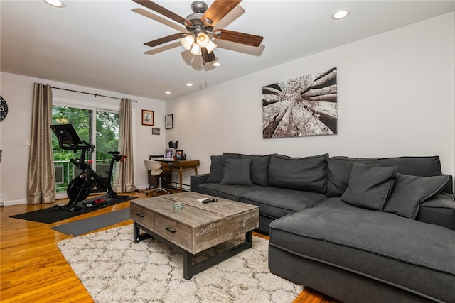 1 Germonds Vlg Unit 16, Bardonia, NY 10954 - living area featuring a ceiling fan, wood finished floors, recessed lighting, a desk, and a baseboard radiator