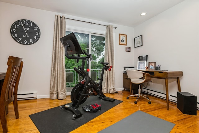 1 Germonds Vlg Unit 16, Bardonia, NY 10954 - exercise area with baseboard heating, hardwood / wood-style floors, and recessed lighting