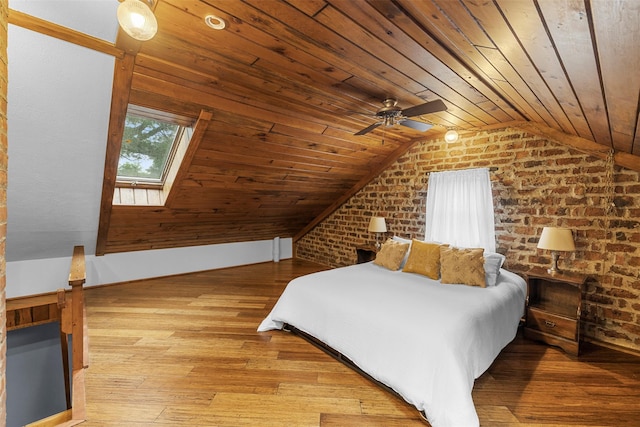 342-344 Van Wagner Rd, Poughkeepsie, NY 12603 - bedroom featuring wooden ceiling, lofted ceiling, brick wall, wood finished floors, and a skylight