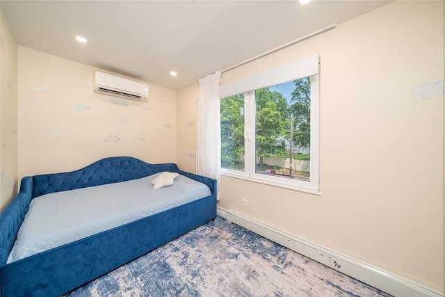 79 Fern St, New Rochelle, NY 10801 - bedroom featuring an AC wall unit, recessed lighting, and a baseboard heating unit