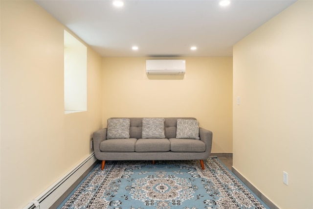 79 Fern St, New Rochelle, NY 10801 - living area featuring an AC wall unit, a baseboard heating unit, and recessed lighting