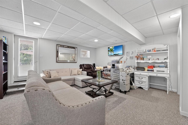 11 Beverly Ln, Peekskill, NY 10566 - carpeted living area featuring a drop ceiling and recessed lighting