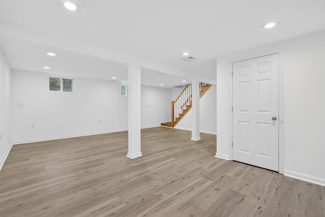 7 Jorge Ln, Wallkill, NY 12589 - basement featuring light wood finished floors, stairs, and recessed lighting