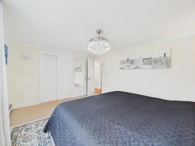 260 9th St, Bethpage, NY 11714 - bedroom featuring a chandelier, ornamental molding, and carpet flooring