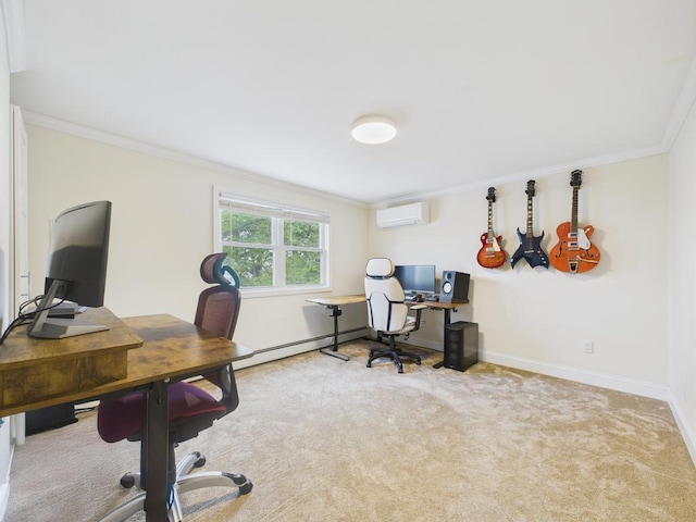260 9th St, Bethpage, NY 11714 - carpeted office space featuring crown molding, baseboard heating, and an AC wall unit