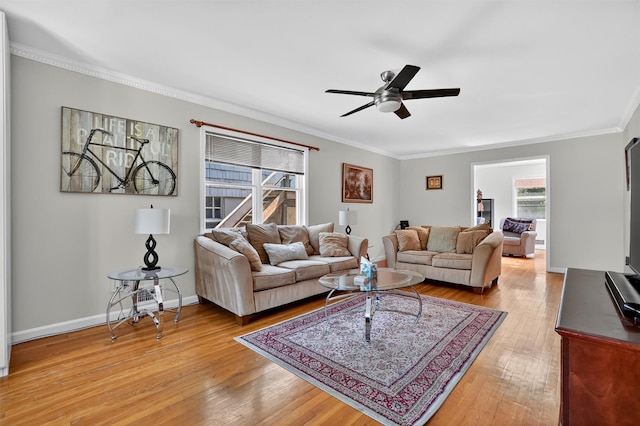 34 Winter Hill Rd, Tuckahoe, NY 10707 - living area featuring a ceiling fan, crown molding, and light wood-style flooring