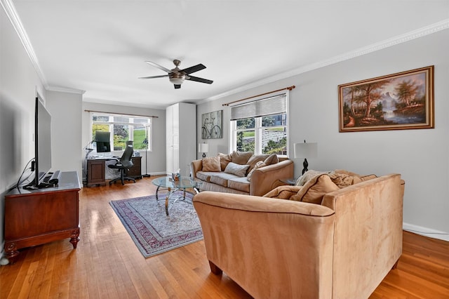 34 Winter Hill Rd, Tuckahoe, NY 10707 - living room with a desk, hardwood / wood-style floors, a ceiling fan, and ornamental molding