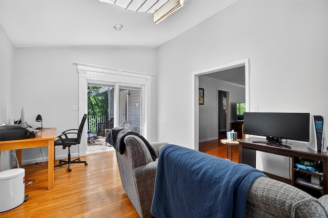 34 Winter Hill Rd, Tuckahoe, NY 10707 - home office with lofted ceiling and light wood-style floors