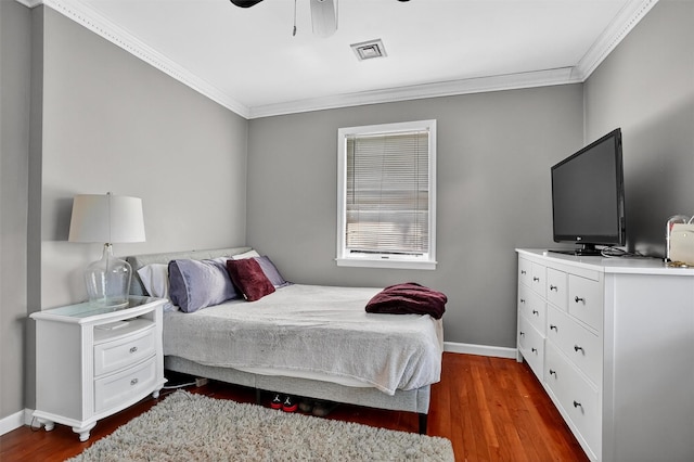 34 Winter Hill Rd, Tuckahoe, NY 10707 - bedroom featuring crown molding, dark wood-style floors, and a ceiling fan