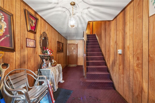 1112 Saint Lawrence Ave Front, Front, Bronx, NY 10472 - staircase with wood walls and carpet floors