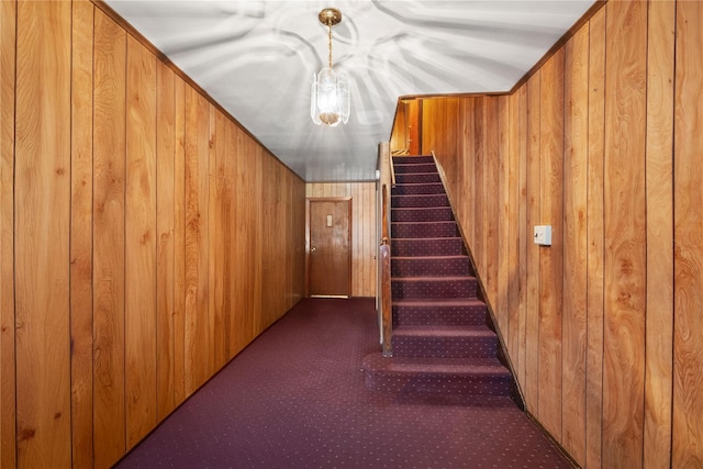 1112 Saint Lawrence Ave Front, Front, Bronx, NY 10472 - staircase featuring wooden walls and carpet flooring