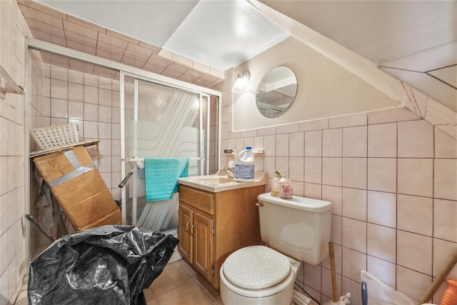 1112 Saint Lawrence Ave Front, Front, Bronx, NY 10472 - full bath with tile walls, vanity, a stall shower, and tile patterned flooring