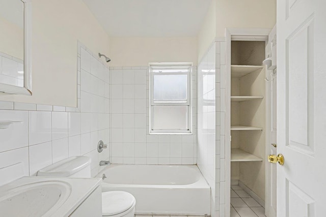 22 King Ave, Yonkers, NY 10704 - full bath featuring vanity,  shower combination, tile walls, and tile patterned floors