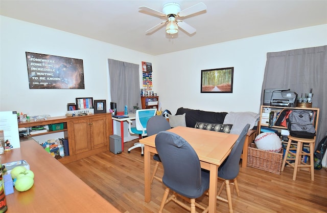 22 Hollywood Ave, Lynbrook, NY 11563 - dining room featuring light wood-type flooring, ceiling fan, and an office area