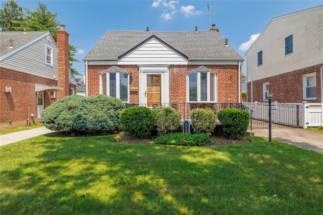10 Wilton St, New Hyde Park, NY 11040 - bungalow-style house with brick siding, roof with shingles, a chimney, and a gate