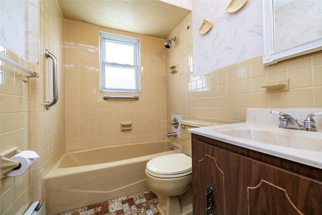 10 Wilton St, New Hyde Park, NY 11040 - bathroom with tile walls, vanity, and shower / bathtub combination