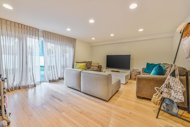 1096 Pearl St, North Woodmere, NY 11581 - living room featuring light wood-style floors and recessed lighting