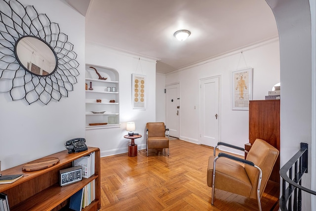 601 Pelham Pkwy N Unit 516, Bronx, NY 10467 - living area featuring ornamental molding and built in shelves