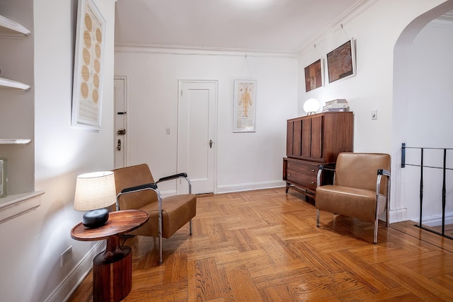 601 Pelham Pkwy N Unit 516, Bronx, NY 10467 - living area featuring arched walkways and ornamental molding