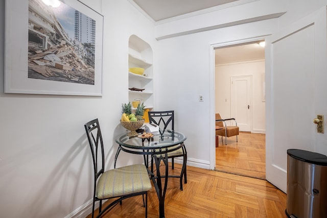 601 Pelham Pkwy N Unit 516, Bronx, NY 10467 - dining area with ornamental molding and built in shelves