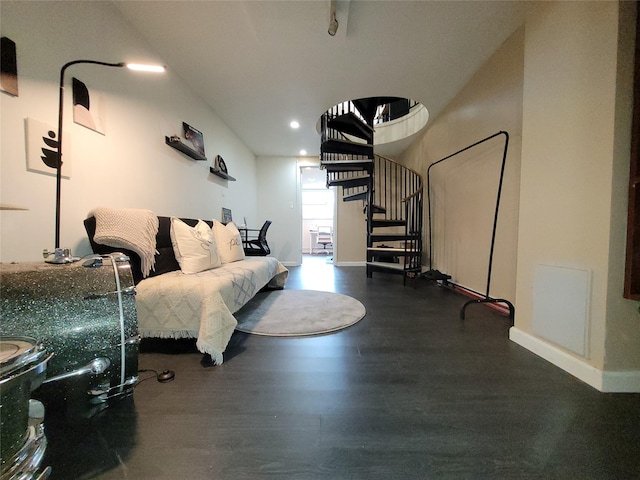 240-02 70th Ave Unit 1C, Douglaston, NY 11362 - living area with stairway, recessed lighting, and wood finished floors