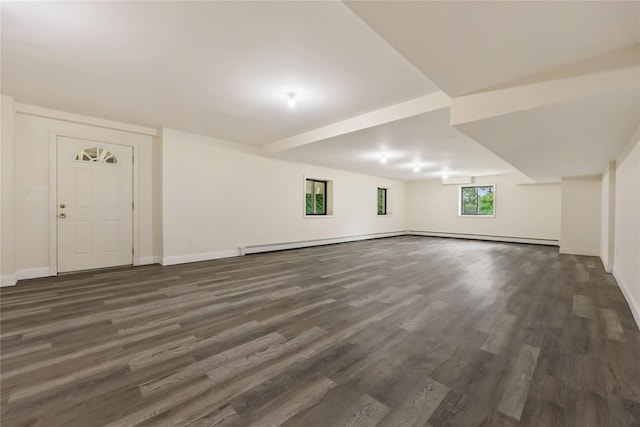 94 Hirst Rd, Briarcliff Manor, NY 10510 - unfurnished living room with dark wood-style floors and a baseboard heating unit