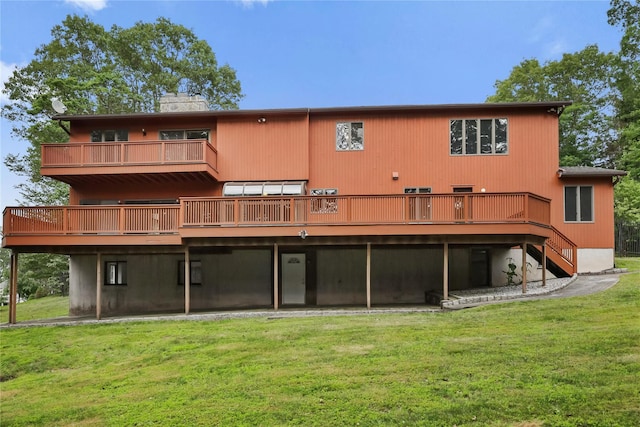 94 Hirst Rd, Briarcliff Manor, NY 10510 - back of house featuring a chimney, a deck, stairs, and a yard