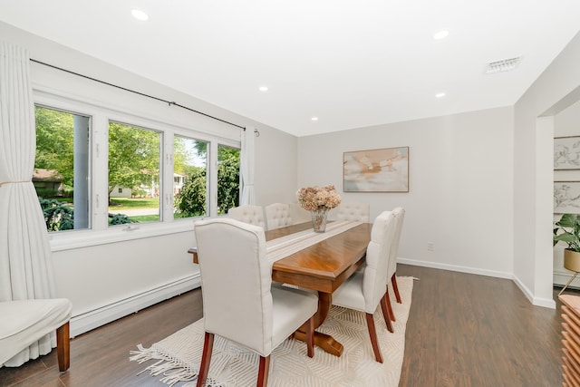 27 Dorchester Rd, Smithtown, NY 11787 - dining space with wood finished floors, a baseboard heating unit, and recessed lighting