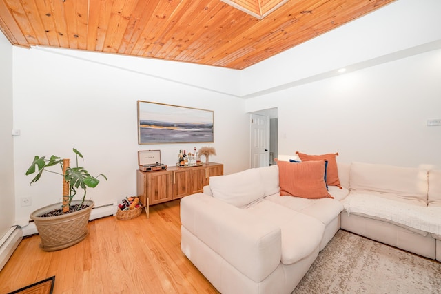27 Dorchester Rd, Smithtown, NY 11787 - living area featuring light wood-style floors, a baseboard radiator, and wooden ceiling