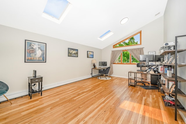 27 Dorchester Rd, Smithtown, NY 11787 - office area featuring a skylight, wood finished floors, and lofted ceiling