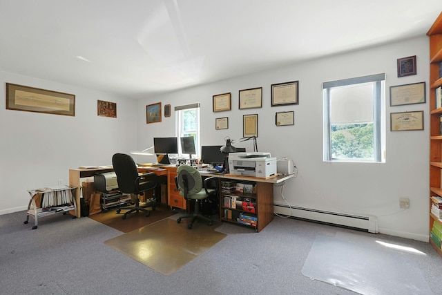 49 Nanny Hagen Rd, Thornwood, NY 10594 - carpeted home office featuring a baseboard heating unit and baseboards
