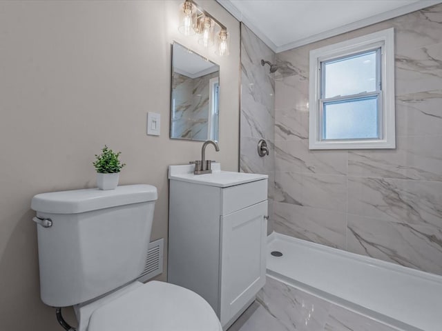 71 Van Nostrand Ave, North Merrick, NY 11566 - bathroom with vanity, a marble finish shower, and marble finish flooring