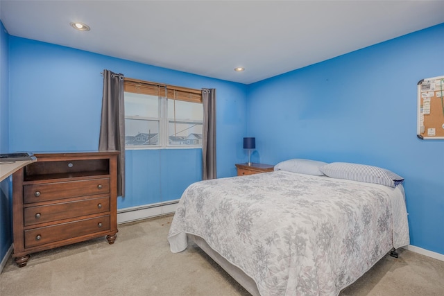 2953 Bluepoint Ct, Wantagh, NY 11793 - bedroom with baseboard heating, carpet flooring, and recessed lighting