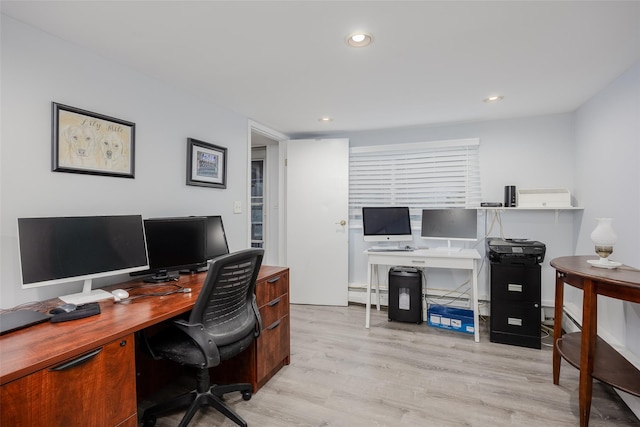 2953 Bluepoint Ct, Wantagh, NY 11793 - office area featuring light wood finished floors, recessed lighting, and a baseboard heating unit
