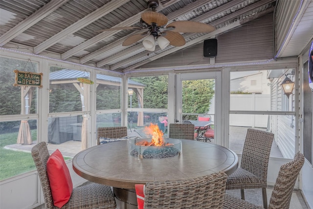 2953 Bluepoint Ct, Wantagh, NY 11793 - sunroom / solarium with a ceiling fan and an outdoor fire pit