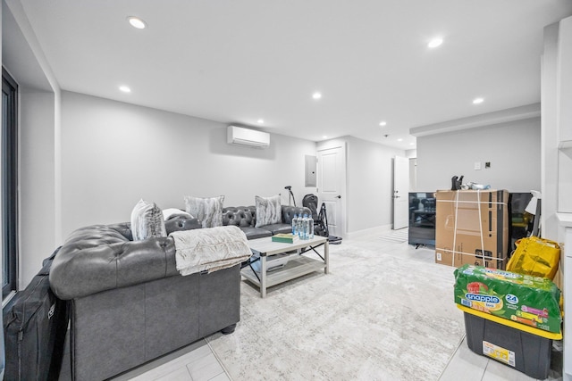 2539 48th St, Astoria, NY 11103 - living area featuring a wall unit AC, recessed lighting, electric panel, and light tile patterned floors