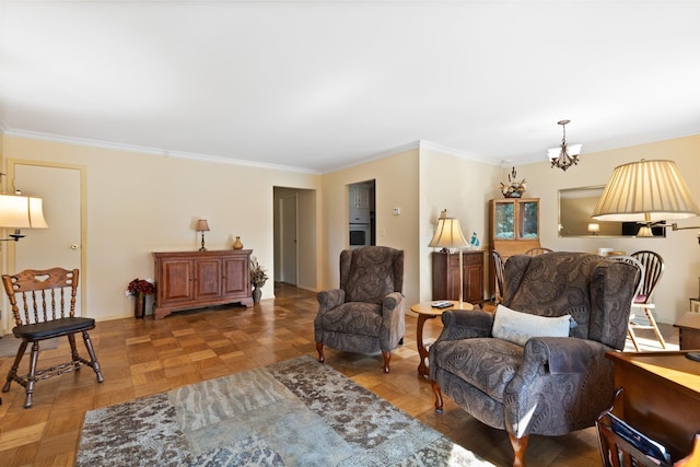 4 Devon Ct Unit B, Yorktown Heights, NY 10598 - living area featuring crown molding and a chandelier
