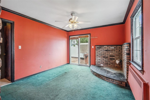 204 Leonard St, North Bellmore, NY 11710 - unfurnished living room with carpet, ceiling fan, and ornamental molding