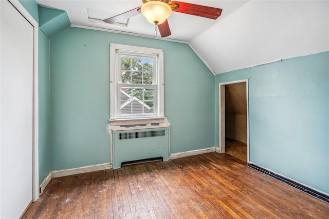 204 Leonard St, North Bellmore, NY 11710 - bonus room with radiator heating unit, lofted ceiling, hardwood / wood-style floors, and a ceiling fan