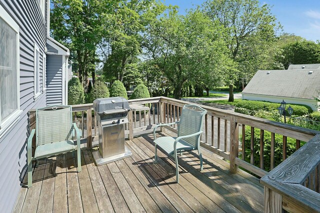 328 Willis Ave, Hawthorne, NY 10532 - wooden deck featuring a grill and view of wooded area