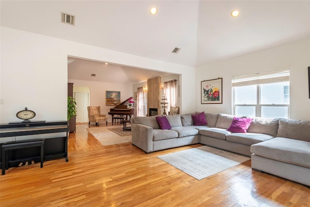 53 Vista Hill Rd, Great Neck, NY 11021 - living area featuring light wood-style floors, recessed lighting, and high vaulted ceiling