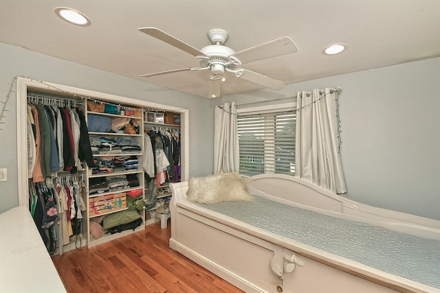 250 33rd St, Lindenhurst, NY 11757 - bedroom featuring a closet, light wood-type flooring, recessed lighting, and a ceiling fan