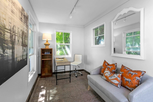 115 River Rd, Nyack, NY 10960 - office area with plenty of natural light, rail lighting, and stone finish flooring